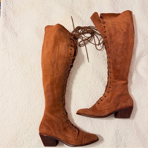 Jeffrey Campbell Sz 9 Brown 100% Lambs Leather Tall Lace Up boot Free People Joe - Picture 11 of 16